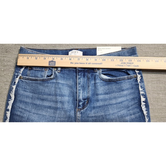 Loft Outlet High Rise Skinny Petite Jeans Blue Fringed Side Stripe 6P NEW - Picture 10 of 11